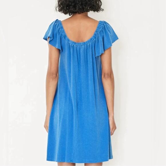Sundry Mini Trapeze Dress Blue Square Neck Flutter Sleeve Sundress Cotton Summer - Picture 2 of 7